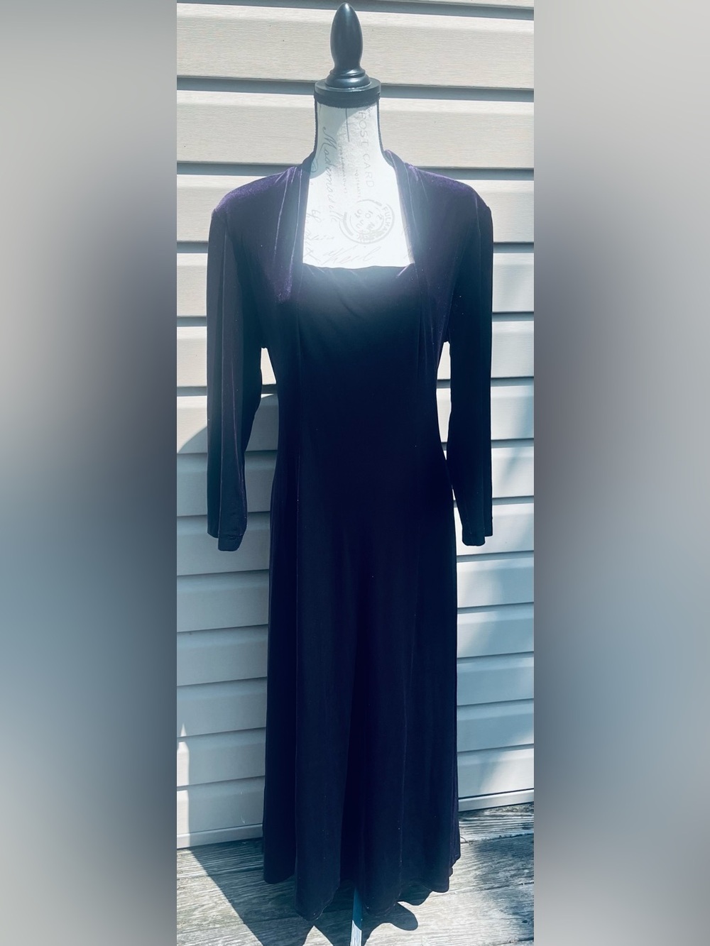 Coldwater Creek Deep Purple Velvet-Trim Long Sleeve Dress